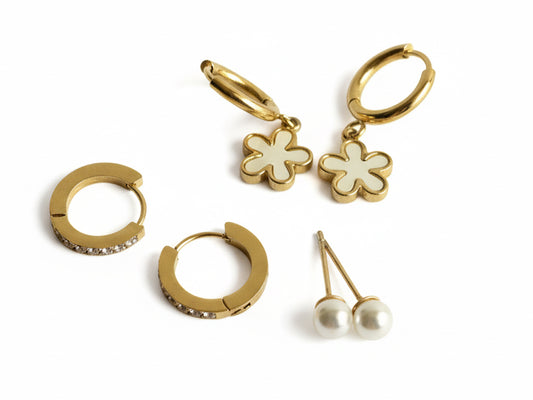 Petal Pearl Set of 3 Earrings