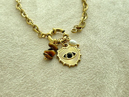 Heart Stoned Linked Gold Plated Bracelet