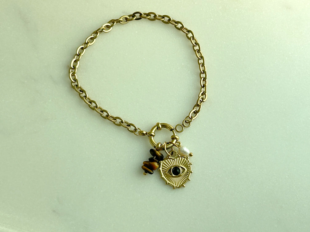 Heart Stoned Linked Gold Plated Bracelet