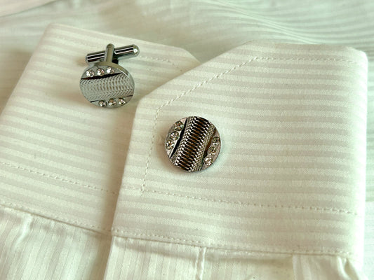 Men's Circle Stone Striped Cufflinks
