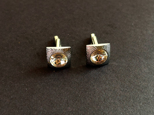 Men's Round Crystal Textured Cufflinks