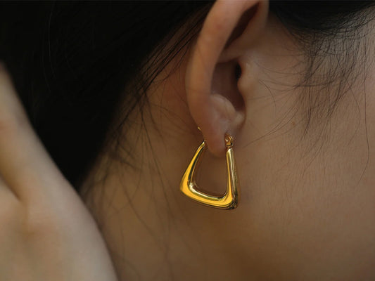 Triangular Chunky Mini Hoop Gold Earrings