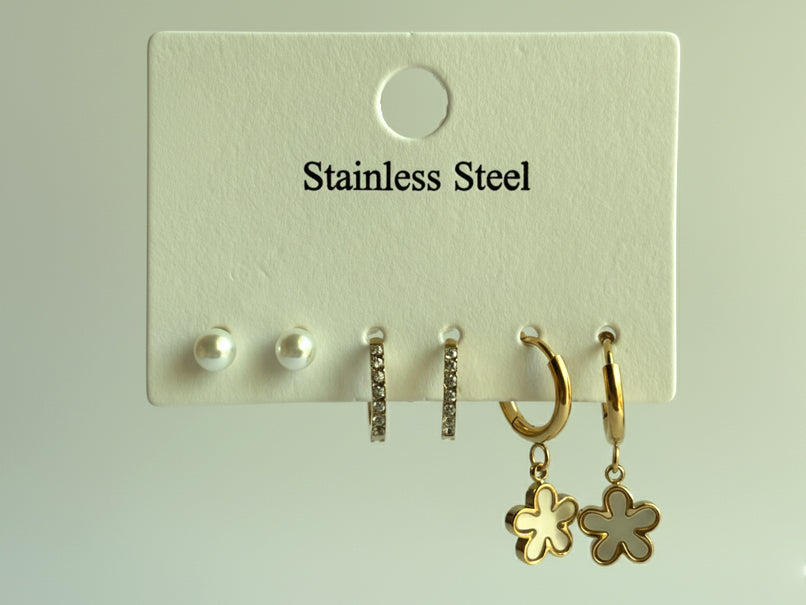 Petal Pearl Set of 3 Earrings