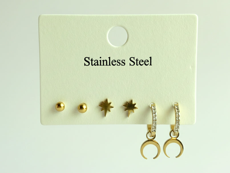 Star & Moon Set of 3 Earrings