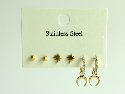 Star & Moon Set of 3 Earrings