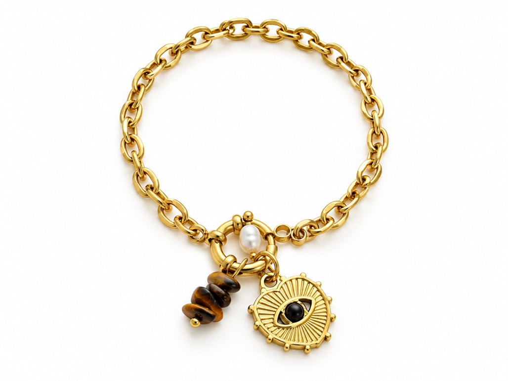Heart Stoned Linked Gold Plated Bracelet
