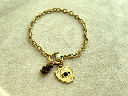 Heart Stoned Linked Gold Plated Bracelet