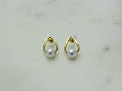 Golden Teardrop Pearl Studs