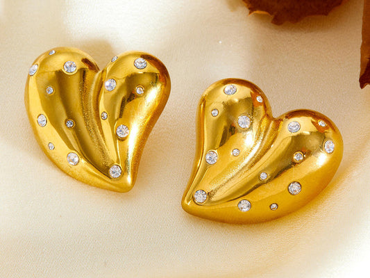 Gold Heart Rhinestone Studs