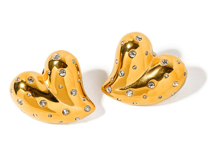 Gold Heart Rhinestone Studs