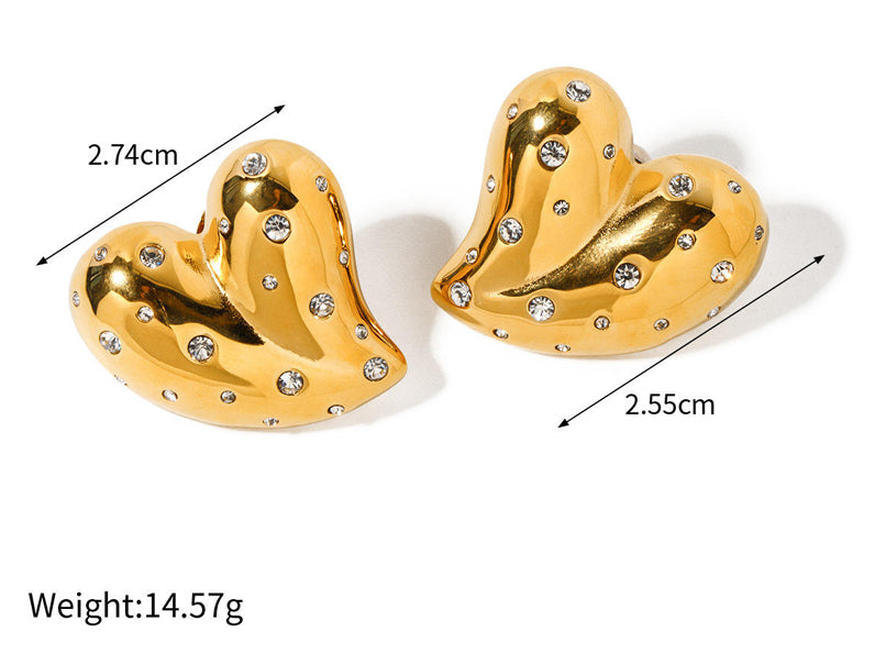 Gold Heart Rhinestone Studs