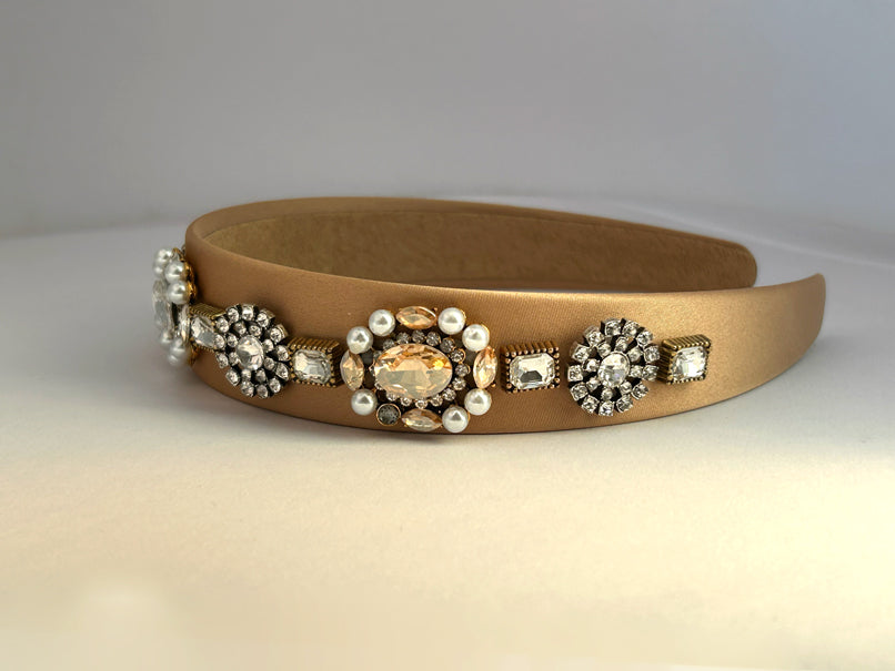 Vintage Glimmer Pearl Band - Brown