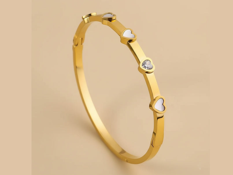 White Heart Thin Wrist Bangle