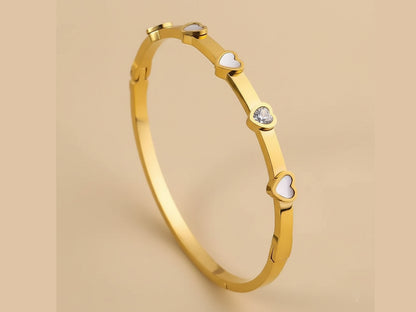 White Heart Thin Wrist Bangle