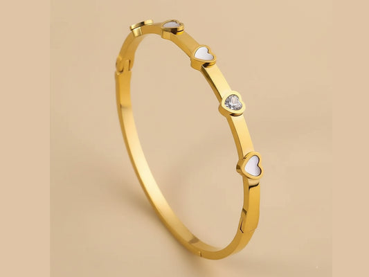 White Heart Thin Wrist Bangle
