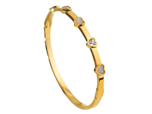 White Heart Thin Wrist Bangle